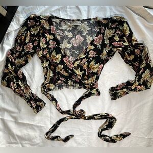 Urban Outfitters Victoria Floral Crepe Wrap Blouse - Small